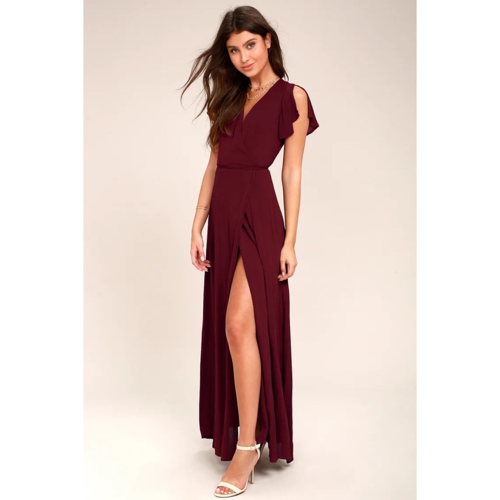 Lulus Heart of Marigold Burgundy Wrap Maxi Dress